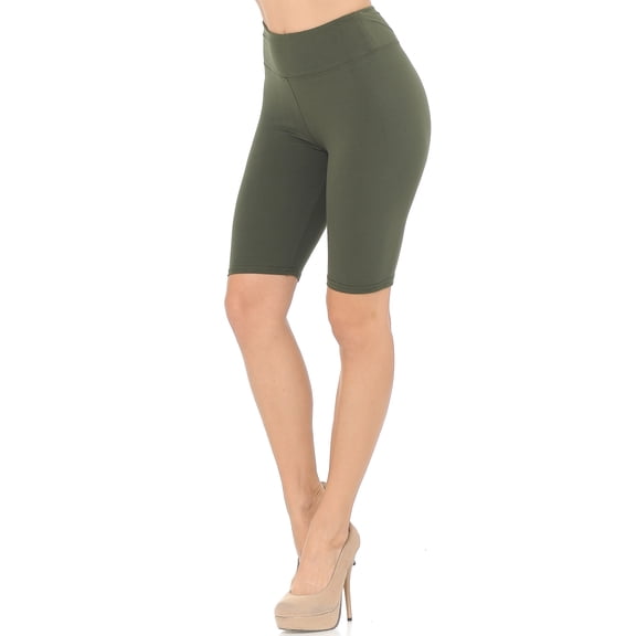 Buttery Smooth Basic Solid Biker Shorts Olive One Size Regular
