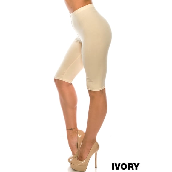 Buttery Smooth Basic Solid Biker Shorts - Plus Size - 1XL 2XL 3XL Ivory One Size Plus