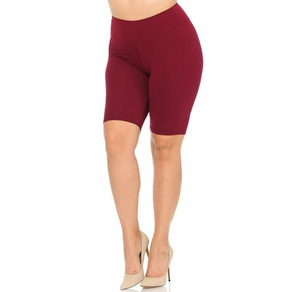 Buttery Smooth Basic Solid Biker Shorts - Plus Size - 3 Inch Waist - 1XL 2XL 3XL Burgundy One Size Plus