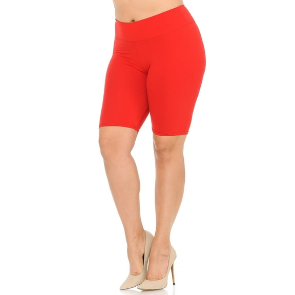 Buttery Smooth Basic Solid Biker Shorts - Plus Size - 3 Inch Waist - 1XL 2XL 3XL Red One Size Plus