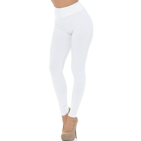 Buttery Smooth Basic Solid High Waisted Leggings - 3 Inch - EEVEE White One Size Regular