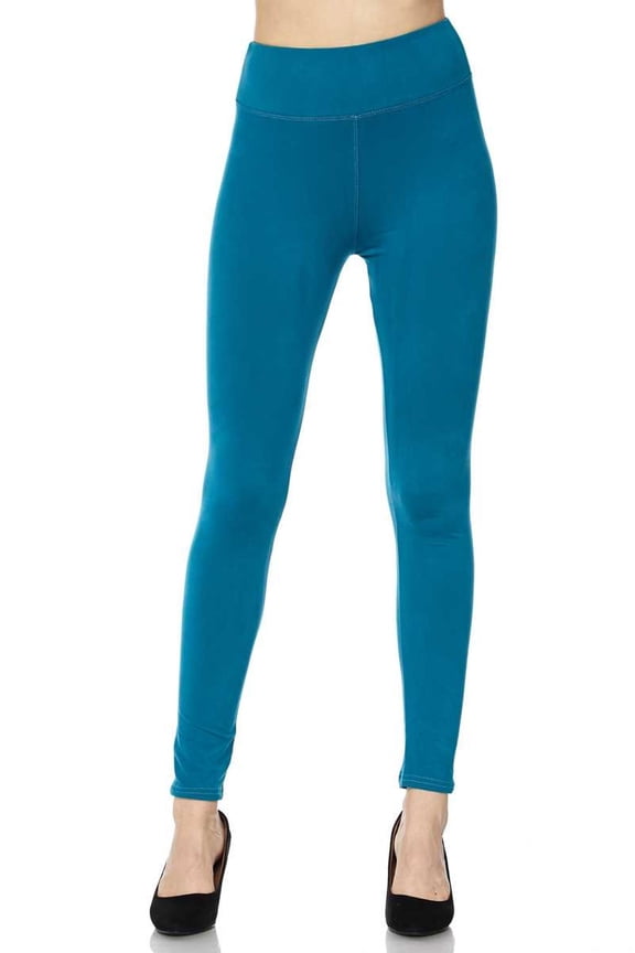 Buttery Smooth Basic Solid High Waisted Leggings - Extra Plus Size - 3-Inch Waist - 3XL 4XL 5XL Teal One Size Plus