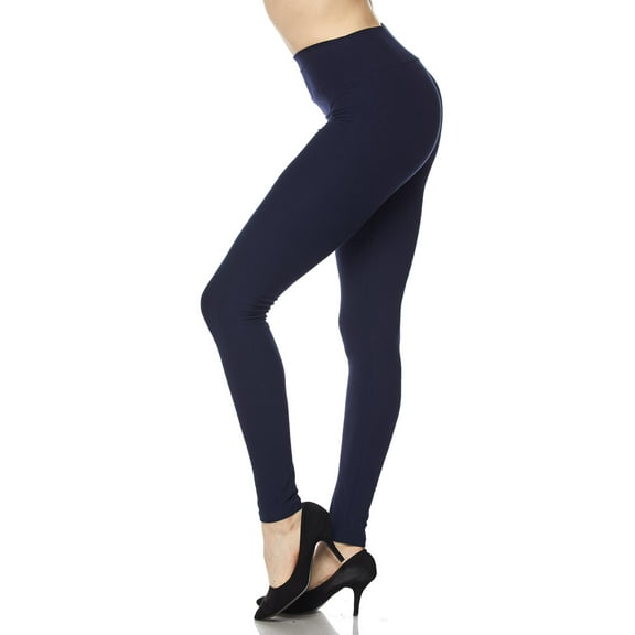 Buttery Smooth Basic Solid High Waisted Leggings - Extra Plus Size - 5 Inch - 3XL 4XL 5XL Navy One Size Plus