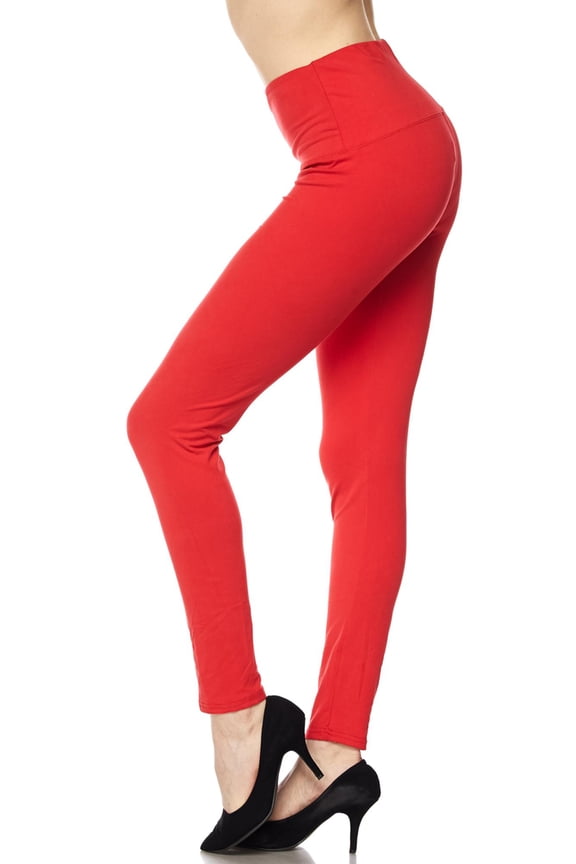 Buttery Smooth Basic Solid High Waisted Leggings - Extra Plus Size - 5 Inch - 3XL 4XL 5XL Red One Size Plus