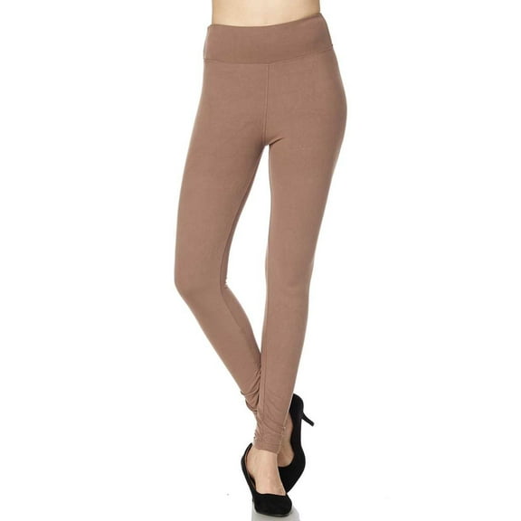 Buttery Smooth Basic Solid High Waisted Leggings - Plus Size - 3 Inch Waist - 1XL 2XL 3XL Mocha One Size Plus
