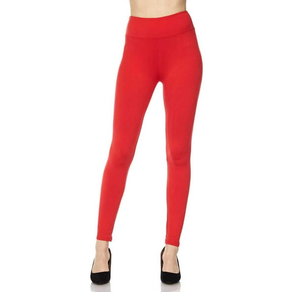 Buttery Smooth Basic Solid High Waisted Leggings - Plus Size - 3 Inch Waist - 1XL 2XL 3XL Red One Size Plus