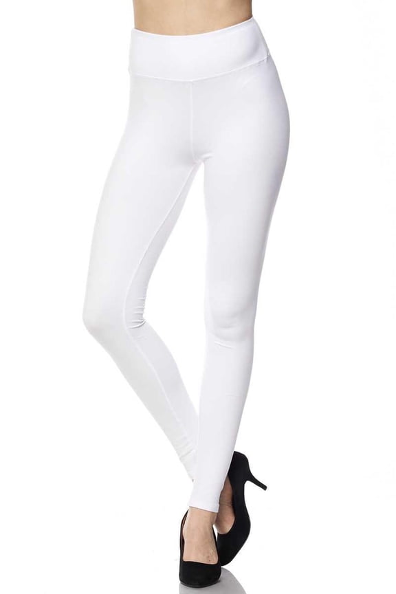 Buttery Smooth Basic Solid High Waisted Leggings - Plus Size - 3 Inch Waist - 1XL 2XL 3XL White One Size Plus