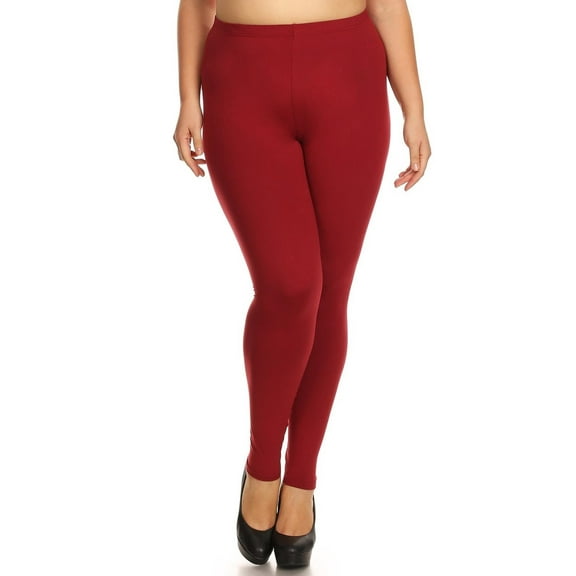 Buttery Smooth Basic Solid Leggings - Extra Plus Size - 3XL 4XL 5XL Burgundy One Size Plus