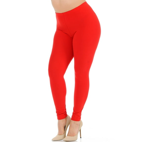 Buttery Smooth Basic Solid Leggings - Plus Size - 1XL 2XL 3XL - New Mix Red One Size Plus