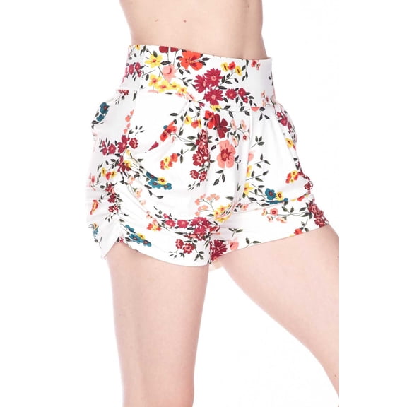 Buttery Smooth Fresh Spring Floral Plus Size Harem Shorts White 2XL/3XL