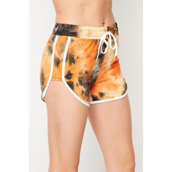 Buttery Smooth Orange Tie Dye Side Striped Drawstring Waist Dolphin Shorts Orange L/XL