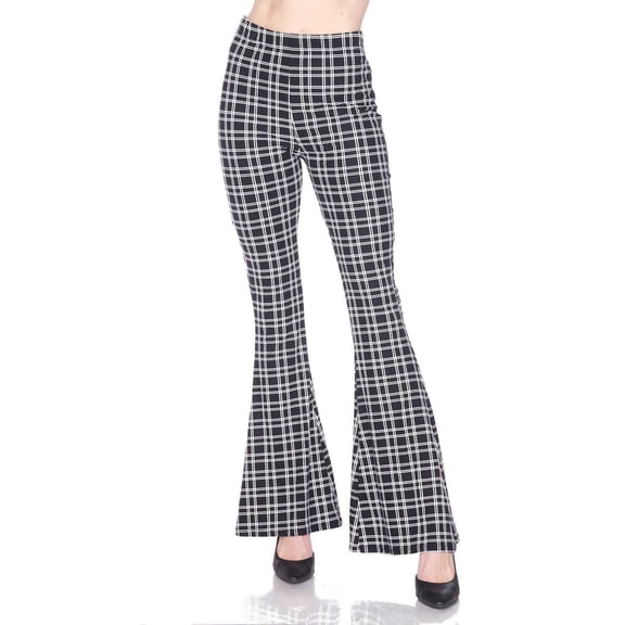 Buttery Smooth Simple Squared Plaid Bell Bottom Leggings Black L