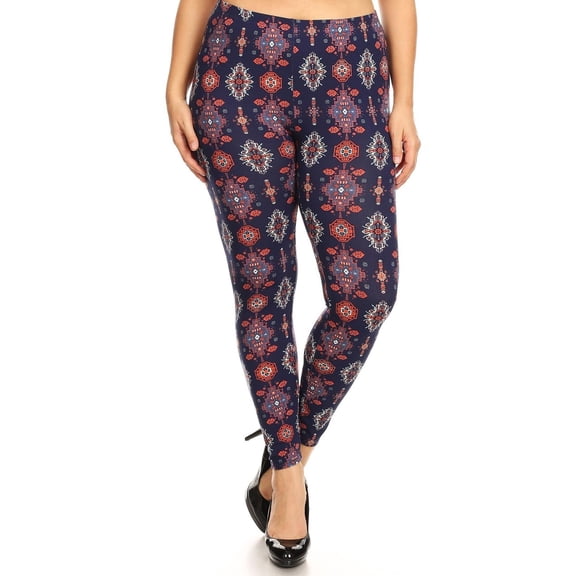 Buttery Smooth Vertical Mayan Mirage Floral Leggings - Plus Size - 1XL 2XL 3XL Navy 3XL/4XL