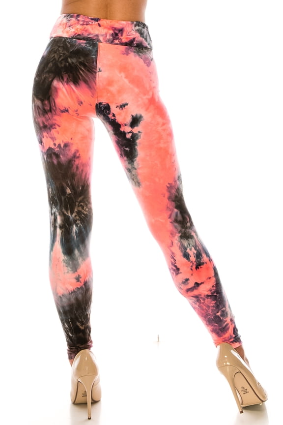 Buttery Soft Coral Tie Dye High Waisted Leggings - Plus Size (One Size Plus,Coral)