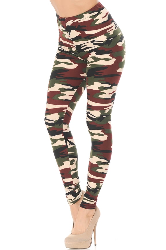 Buttery Soft Cozy Camouflage Plus Size Leggings (One Size Plus,Brown)