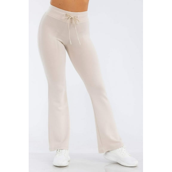 Buttery Soft Drawstring Waist Flare Pants - Almond Milk