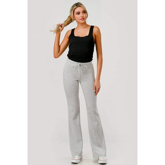 Buttery Soft Drawstring Waist Flare Pants - Light Heather Gray