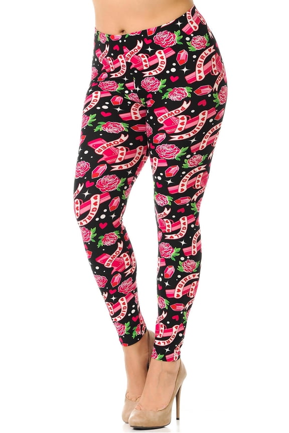 Buttery Soft Girl Power Plus Size Leggings (One Size Plus,Fuchsia)