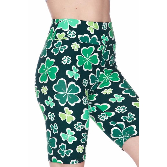 Buttery Soft Green Irish Clover Plus Size Shorts - 3 Inch (One Size Plus,Green)