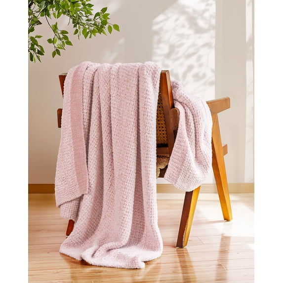 Buttery Soft Knit Throw Blanket for Couch, Reversible Fuzzy Knitted Blanket, Cozy Warm Plush Lightweight Decorative Throw for Sofa Bed, 60x80in Twin, Pink