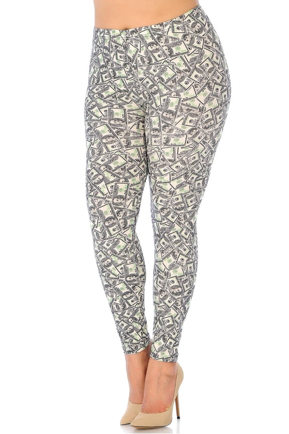 Buttery Soft Money Plus Size Leggings - 3X-5X (One Size Plus,Ivory)