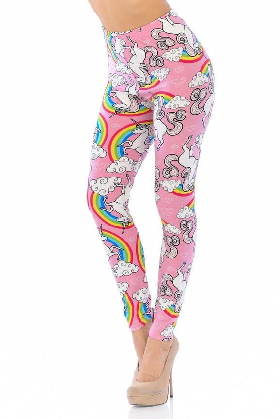 Buttery Soft Pink Rainbow Unicorn Plus Size Leggings - 3X - 5X (One Size Plus,Pink)