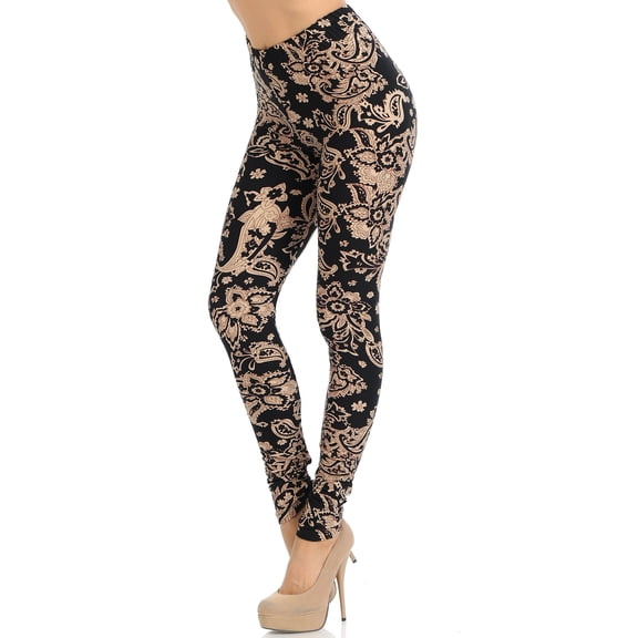 Buttery Soft Sand Pepper Paisley Extra Plus Size Leggings - 3X-5X (XPlus One Size,Beige)