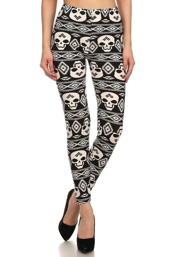 Buttery Soft Skull Tribe Leggings (One Size Regular,Black)
