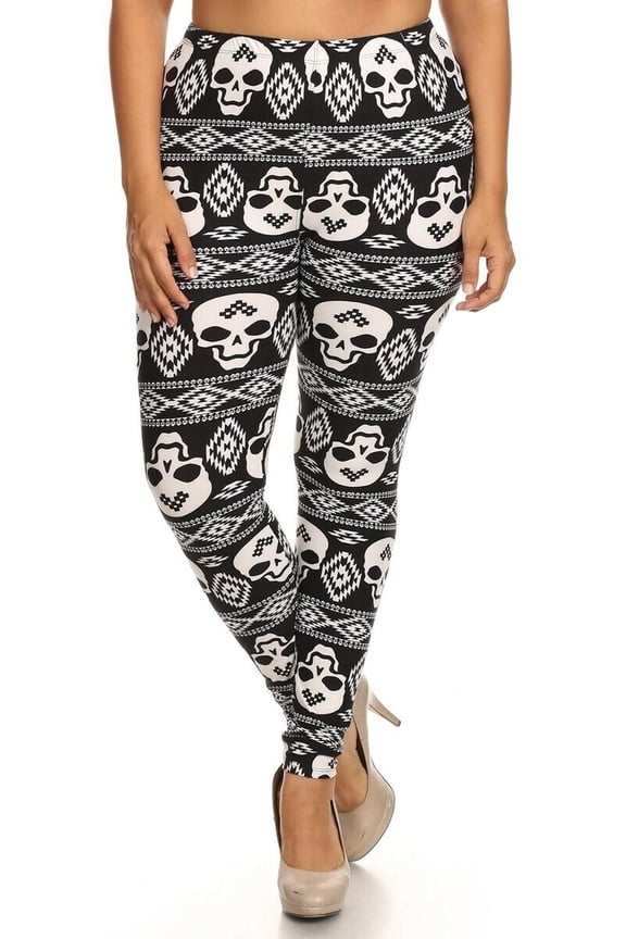 Buttery Soft Skull Tribe Plus Size Leggings (One Size Plus,Black)