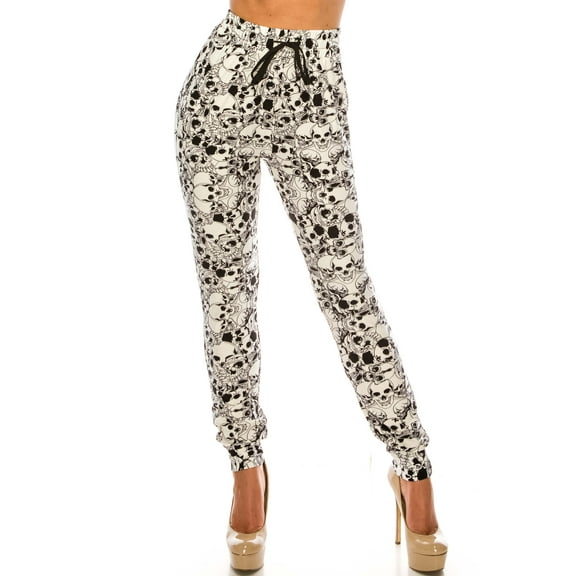 Buttery Soft White Layers of Skulls Joggers - Large