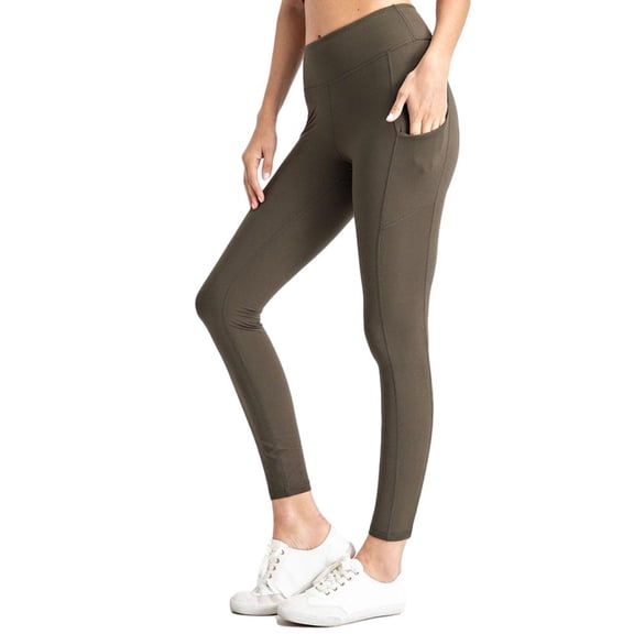 Buttery Soft Yoga Leggings High Waist Side Pocket (1X, Olive)