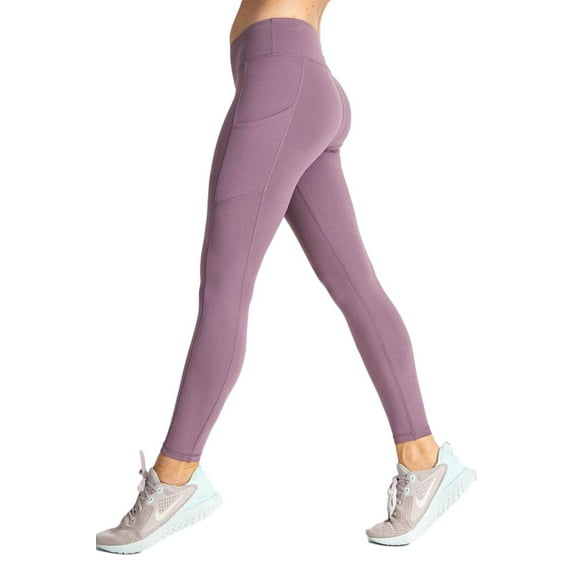 Buttery Soft Yoga Leggings High Waist Side Pocket (Large, Dark-Mauve)