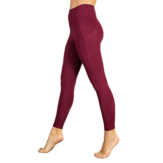 Buttery Soft Yoga Leggings High Waist Side Pocket (Small, Burgundy)