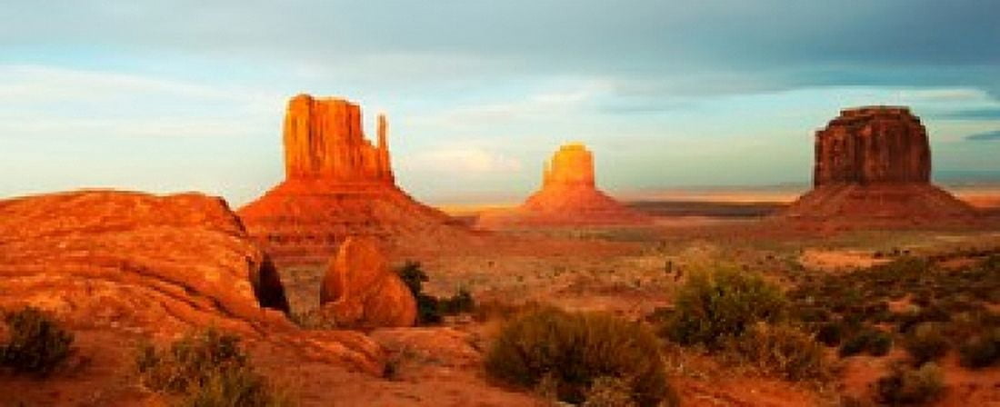 Buttes rock formations at Monument Valley Utah-Arizona Border USA Canvas Art - Panoramic Images (30 x 13)