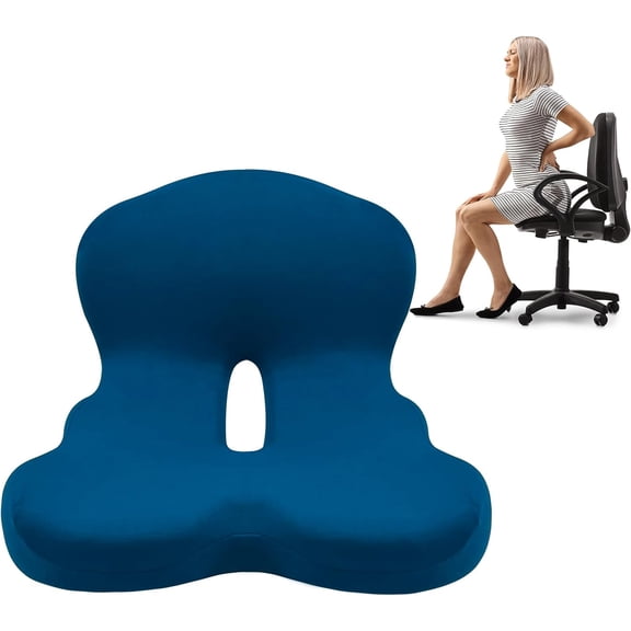 Buttocks Cushion for Office Chair Memory Foam Seat Pad for Butt Support Tailbone Relief Ergonomic Chair Cushion for Home Car Travel or Work (Navy Blue)