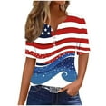 thumbnail image 1 of Button American Flag Shirts for Womens 2025 Independence Day Outfits USA Flag Stars Stripes Graphic Summer Tops Henley V Neck Tunic T-Shirts Memorial Day Patriotic Tee Shirt Vacation Clothes, 1 of 5