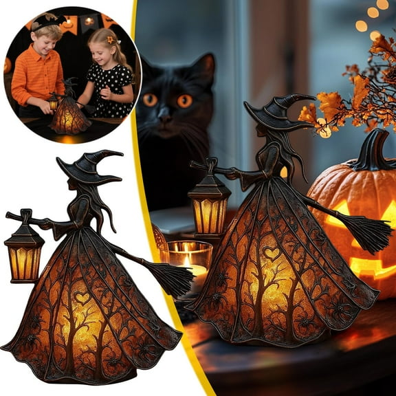 Button Battery-Powered Witch Lamp - Gothic Halloween Centerpiece Nightlight Gift for Decor Fans