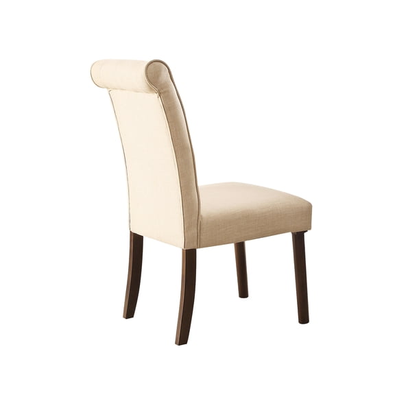 Button Beige Linen Chair With Walnut And Padded Seat, Of 2 Upholstered Finish Seat Back,