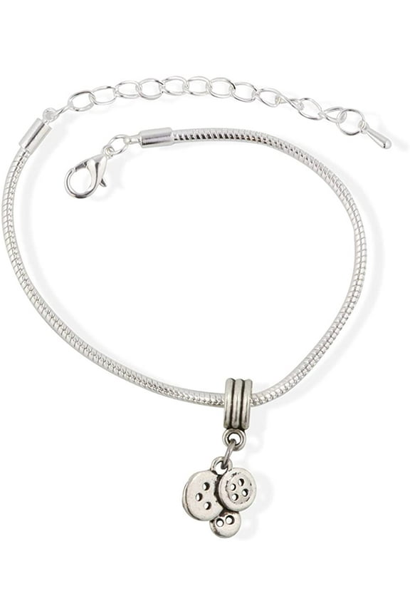 Button Bracelet - Sewing Gift Snake Chain Charm Bracelet Dave The Bunny Stainless Steel Snake Chain