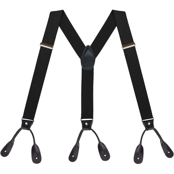 Button Braces for Men Y-Back Genuine Leather Trimmed Button End Tuxedo Trousers Pant Braces Mens Suspenders