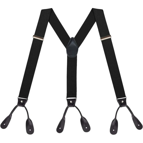 Button Braces for Men Y-Back Genuine Leather Trimmed Button End Tuxedo Trousers Pant Braces Mens Suspenders