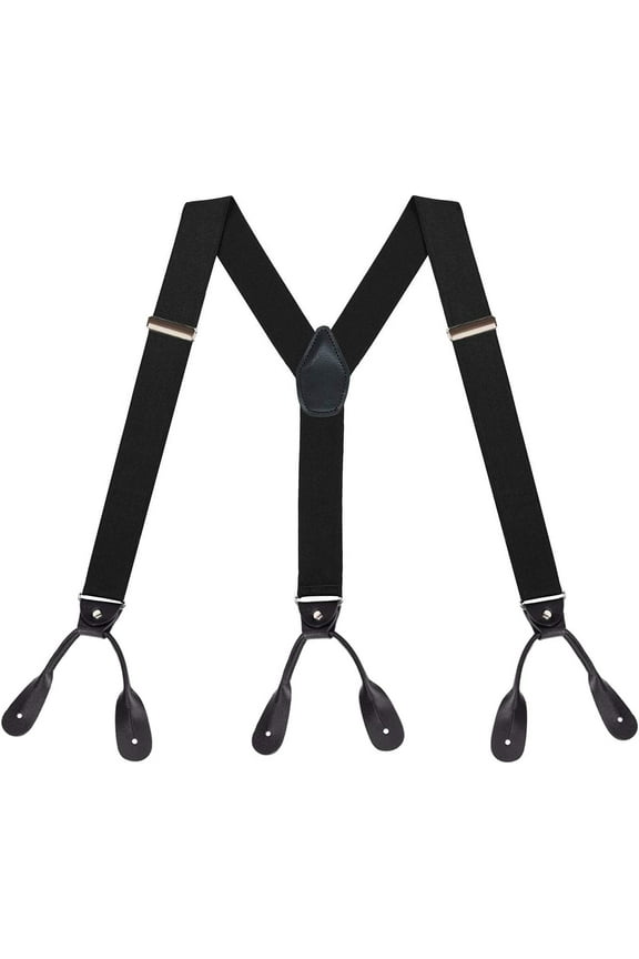 Button Braces for Men Y-Back Genuine Leather Trimmed Button End Tuxedo Trousers Pant Braces Mens Suspenders
