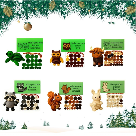 Button Christmas Tree Ornament Kits,Button Ornament Kits,DIY Button Highland Cow Craft Kit, Animal Theme Fun Christmas Button Christmas Tree Ornament Kit with Turtle, Owl, Rabbit,DIY Ornaments Kits