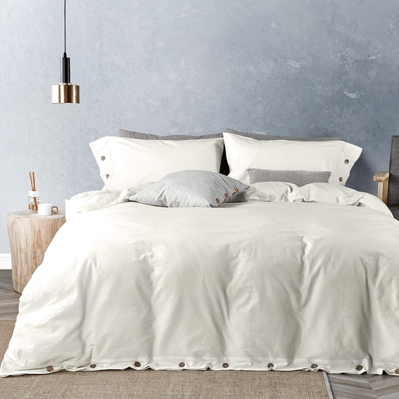 Button Closure Duvet Cover 3 Piece - 100% Egyptian Cotton - 400 Thread Count - Comforter Cover with the New Concept of Button Closure - Ivory Solid, Queen Size.