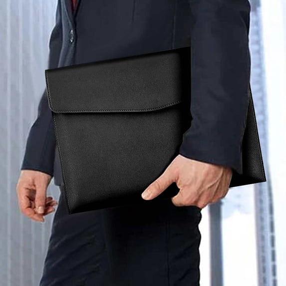 Button Closure Thickened A4 Faux Leather Document Folder Large Capacity Business Paper Storage Portfolio For Office Desktop