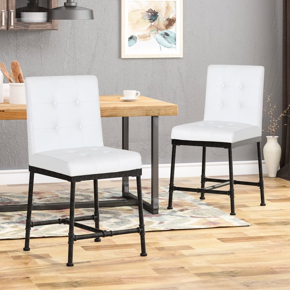 Button Counter Stool - Industrial Modern, White Wood (2) 23''d X 20.26''w Modern Wood, 38.8''h