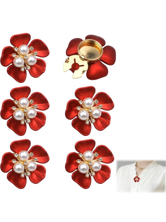 Button Covers Pearl Flower Button Tutuviw 6 Pcs Craft Rhinestone Embellishments Flatback Button Pearl Button Covers Decorative for Dress Shirts Crafting DIY Embellishments Gifts (Red White)