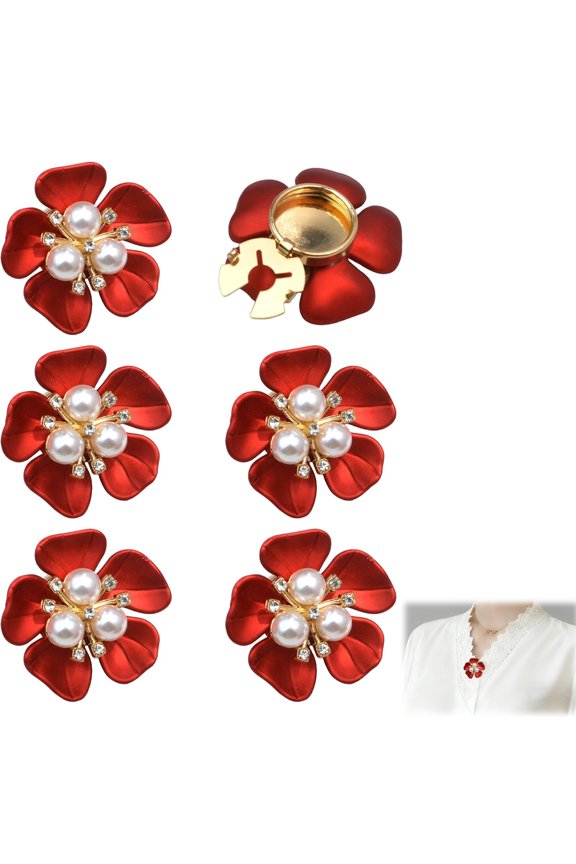 Button Covers Pearl Flower Button Tutuviw 6 Pcs Craft Rhinestone Embellishments Flatback Button Pearl Button Covers Decorative for Dress Shirts Crafting DIY Embellishments Gifts (Red White)