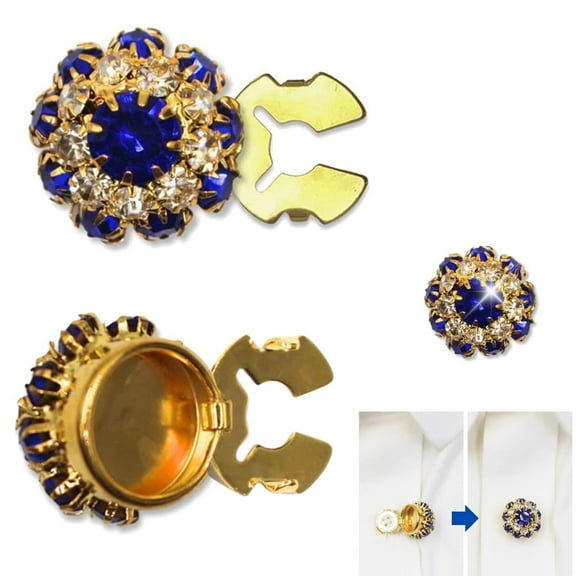 Button Covers for Women Blouses Rhinestone, 1.2” Sewing Buttons, Gold Blue Crystal Buttons for Women Suitable Sewing DIY and Holiday Decoration Embellishments