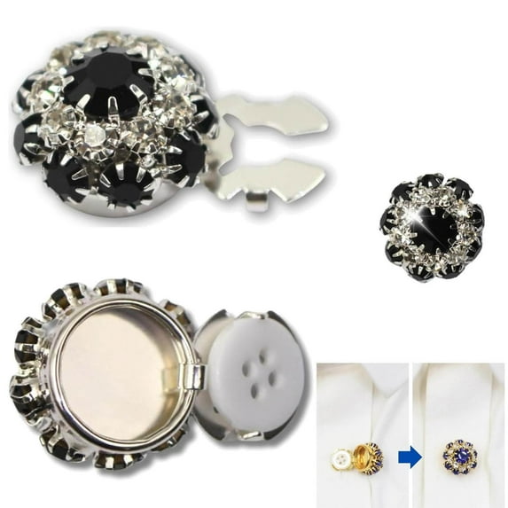 Button Covers For Women, Rhinestone Button Covers, Crystal Buttons Covers, Detachable Shirt Button Clips Buttons Jewelry, Button Snaps with Pliers Press for Dress Suit Tux Shirt Accessories Black